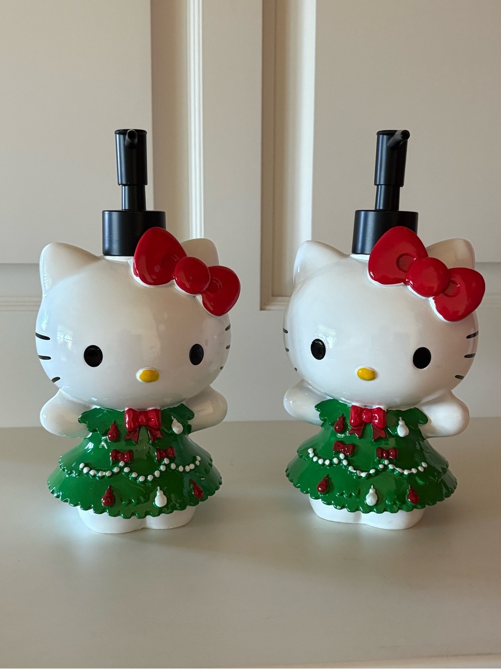 Matching Set Hello Kitty Christmas Ceramic Soap / Lotion Dispensers